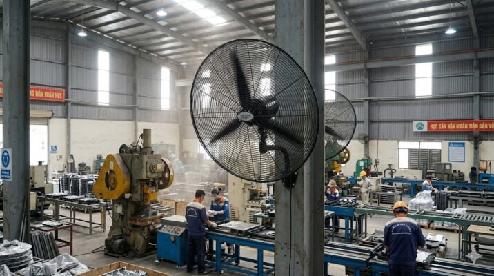 quạt treo tường nhà kho 